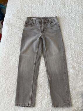 Zara Grey High-Waisted Straight Leg Jeans, Size 14-16